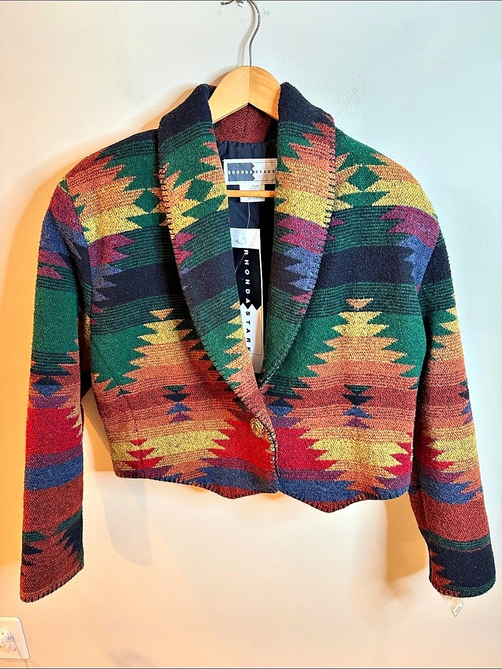 Rhonda Stark Southesrern Multicolor Geometric Wool Jacket Size Large NWT